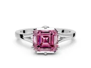 Solitaire Engagement Ring Setting for Fancy Pink Asscher Cut Center with Plain Split Shank and Prong Head in Platinum