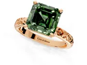 Solitaire Engagement Ring Setting for Fancy Green Asscher Cut Center with XO Engraved Band and Prong Head in Rose Gold