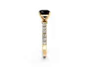 Open Basket Engagement Ring Setting for Fancy Black Cushion Cut Center with Pave Band and Prong Head in Yellow Gold
