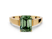 Solitaire Engagement Ring Setting for Fancy Green Emerald Cut Center with Tapered Split Shoulders and Prong Head in Yellow Gold