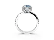 Halo Engagement Ring Setting for Fancy Blue Oval Center with Openwork Halo, Pave Band and Prong Head in Sterling Silver