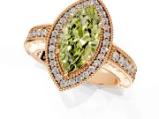 Milgrain Halo Engagement Ring Setting for Fancy Yellow Marquise Center with Pave Band and Prong Head in Rose Gold