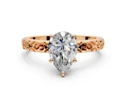 Solitaire Engagement Ring Setting for Pear-Shaped Center with Scrollwork Band and Prong Head in Rose Gold
