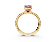 Solitaire Engagement Ring Setting for Fancy Pink Radiant Cut Center with Milgrain X Pattern Band and Prong Head in Yellow Gold