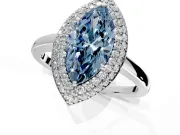 Halo Engagement Ring Setting for Fancy Blue Marquise Center with Plain Tapered Band and Prong Head in Platinum