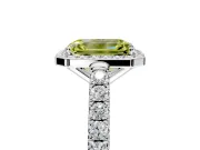Halo Engagement Ring Setting for Fancy Yellow Emerald Cut Center with Full Pave Band and Prong Head in Sterling Silver