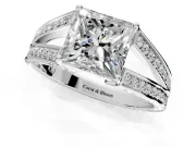 Split Shank Engagement Ring Setting for Princess Cut Center with Pave Split Shank and Prong Head in Platinum