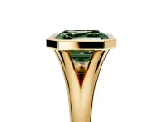 Solitaire Engagement Ring Setting for Fancy Green Asscher Cut Center with V Split Shank and Bezel Head in Yellow Gold