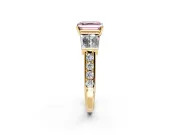 Channel-Set Engagement Ring Setting for Fancy Pink Asscher Cut Center with Baguette Band and Prong Head in Yellow Gold