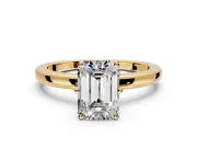 Solitaire Engagement Ring Setting for Emerald Cut Center with Plain Band and Tulip Prong Head in Yellow Gold