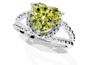 Halo Engagement Ring Setting for Fancy Yellow Heart-Shaped Center with Rope Twist Split Shank and Prong Head in Platinum