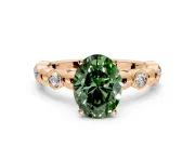 Solitaire Engagement Ring Setting for Fancy Green Oval Center with Beaded Bezel Station Band and Prong Head in Rose Gold