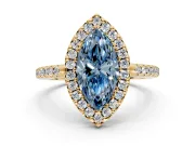 Pave Halo Engagement Ring Setting for Fancy Blue Marquise Center with Single Row Pave Band and Prong Head in Yellow Gold