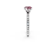 Solitaire Engagement Ring Setting for Fancy Pink Round Cut Center with Fine Pave Band and Claw Prong Head in Platinum