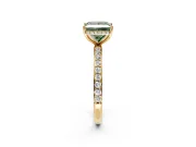 Hidden Halo Engagement Ring Setting for Fancy Green Princess Cut Center with Pave Band and Prong Head in Yellow Gold
