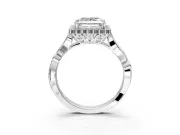 Halo Engagement Ring Setting for Princess Cut Center with Leaf Motif Split Shank and Prong Head in Platinum