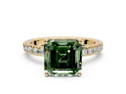 Solitaire Engagement Ring Setting for Fancy Green Asscher Cut Center with Round Cut Pave Band and Prong Head in Yellow Gold