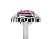 Cluster Halo Engagement Ring Setting for Fancy Pink Radiant Cut Center with Milgrain Bezel Accents and Prong Head in Sterling Silver