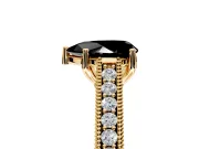 Solitaire Engagement Ring Setting for Fancy Black Pear-Shaped Center with Engraved Pave Band and Prong Head in Yellow Gold