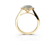 Halo Engagement Ring Setting for Heart-Shaped Center with Narrowing Pave Band and Prong Head in Yellow Gold