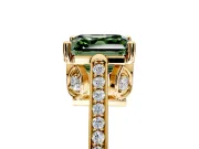Cathedral Engagement Ring Setting for Fancy Green Asscher Cut Center with Antique-Style Pave Band and Prong Head in Yellow Gold