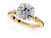 Rope Engagement Ring Setting for Round Cut Center with Accent Shoulders and Prong Head in Yellow Gold