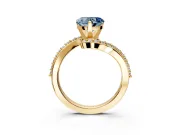Solitaire Engagement Ring Setting for Fancy Blue Heart-Shaped Center with Pave Bypass Swirl Band and Prong Head in Yellow Gold