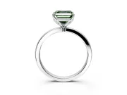 Solitaire Engagement Ring Setting for Fancy Green Asscher Cut Center with Thin Rounded Plain Band and Prong Head in White Gold
