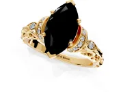 Solitaire Engagement Ring Setting for Fancy Black Marquise Center with Filigree Band and Prong Head in Yellow Gold