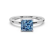 Low-Set Solitaire Engagement Ring Setting for Fancy Blue Princess Cut Center with Thin Plain Band and Prong Head in Platinum