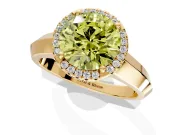 Halo Engagement Ring Setting for Fancy Yellow Round Cut Center with Knife Ridge Cathedral Band and Prong Head in Yellow Gold