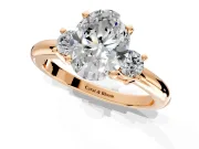 3 Stone Engagement Ring Setting for Oval Center with Wide Plain Band and Prong Head in Rose Gold