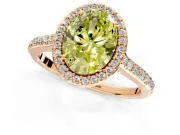 Halo Engagement Ring Setting for Fancy Yellow Oval Center with Pave Accents, Heart Basket and Prong Head in Rose Gold