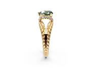 Halo Engagement Ring Setting for Fancy Green Heart-Shaped Center with Rope Twist Split Shank and Prong Head in Yellow Gold