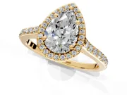 Halo Engagement Ring Setting for Pear-Shaped Center with Pave Accents, Heart Basket and Prong Head in Yellow Gold