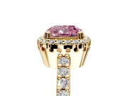 Halo Engagement Ring Setting for Fancy Pink Cushion Cut Center with Inner Milgrain Border and Prong Head in Yellow Gold