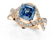 Halo Engagement Ring Setting for Fancy Blue Asscher Cut Center with Pave Infinity Twist Band and Prong Head in Rose Gold