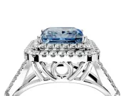 Double Halo Engagement Ring Setting for Fancy Blue Princess Cut Center with Narrow Pave Split Shank and Prong Head in Platinum
