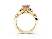 Solitaire Engagement Ring Setting for Fancy Pink Princess Cut Center with Marquise and Bezel Accents and Prong Head in Yellow Gold