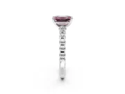 Solitaire Engagement Ring Setting for Fancy Pink Emerald Cut Center with Bezel-Dot Beaded Band and Prong Head in Platinum