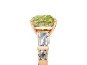 Bar-Set Engagement Ring Setting for Fancy Yellow Cushion Cut Center with Tapered Baguette Accents and Prong Head in Rose Gold