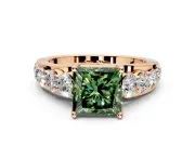 Solitaire Engagement Ring Setting for Fancy Green Princess Cut Center with Graduated Shared Prongs and Prong Head in Rose Gold