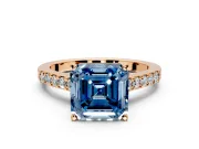 Solitaire Engagement Ring Setting for Fancy Blue Asscher Cut Center with Crossover Accents and Prong Head in Rose Gold