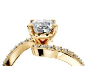 Solitaire Engagement Ring Setting for Oval Center with Pave Bypass Swirl Band and Prong Head in Yellow Gold