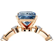 Solitaire Engagement Ring Setting for Fancy Blue Princess Cut Center with Bezel Station Band and Prong Head in Rose Gold