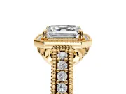 Milgrain Halo Engagement Ring Setting for Asscher Cut Center with Pave Band and Prong Head in Yellow Gold