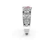 Pave Engagement Ring Setting for Fancy Pink Pear-Shaped Center with Curved Accent Rows, Openwork and Prong Head in Platinum
