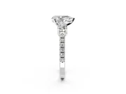 3 Stone Engagement Ring Setting for Pear-Shaped Center with Round Cut Side Accents and Prong Head in Platinum