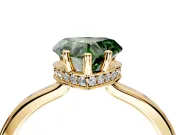 Hidden Halo Engagement Ring Setting for Fancy Green Heart-Shaped Center with Wide Flat Plain Band and Prong Head in Yellow Gold
