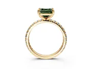 Solitaire Engagement Ring Setting for Fancy Green Asscher Cut Center with Shared-Prong Accents and Prong Head in Yellow Gold
